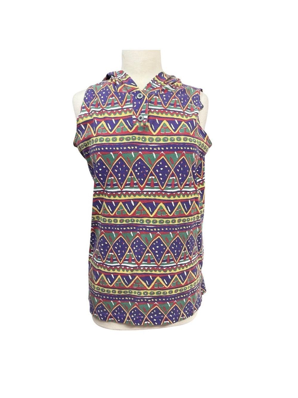 Vintage Carolina Colours Sleeveless Hoodie Top Multi-color Size L